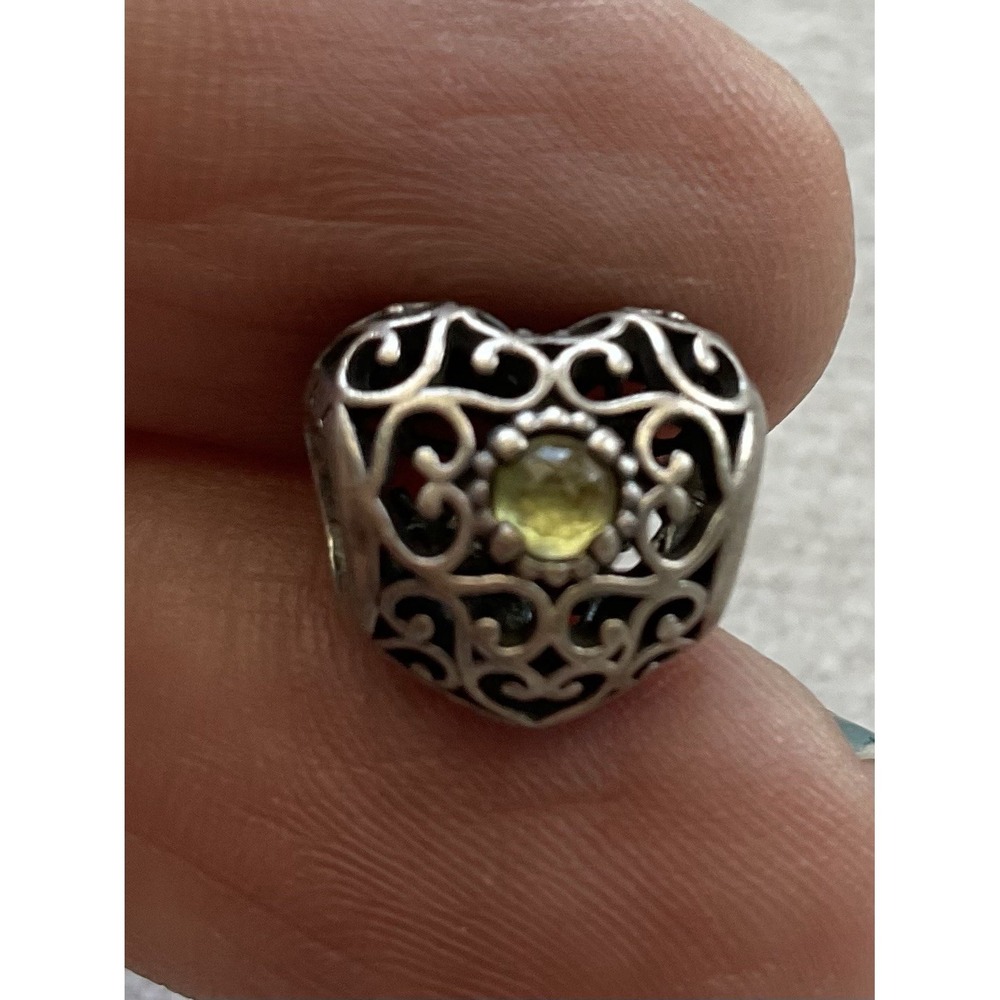 Pandora August Signature Heart Peridot sterling silver charm ALE 925